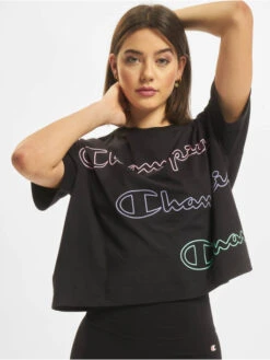 Champion Damen T-Shirt Multi Logo In Schwarz