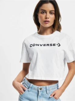 Converse Damen T-Shirt Puff Logo Cropped In Weiß