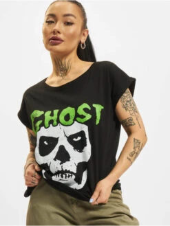 Damen T-Shirt Ghost Skull In Schwarz