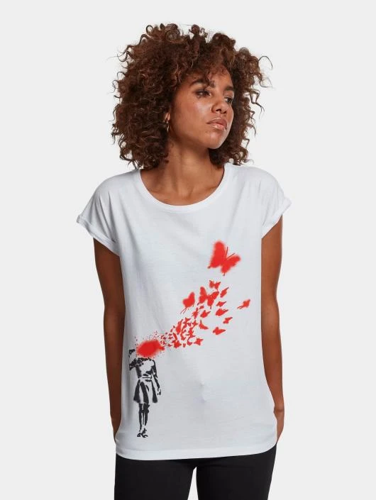 Damen T-Shirt Ladies Banksy In Weiß 3 Damen T-Shirt Ladies Banksy In Weiß