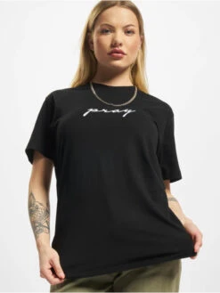 Mister Tee Damen T-Shirt Ladies Pray Emb In Schwarz