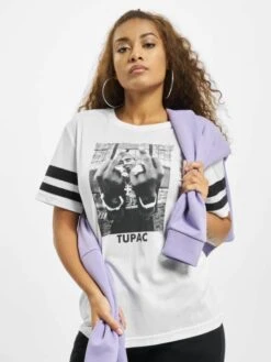 Mister Tee Damen T-Shirt 2Pac Stripes In Weiß