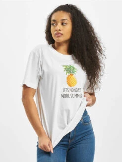 Mister Tee Damen T-Shirt Ladies Less Monday In Weiß