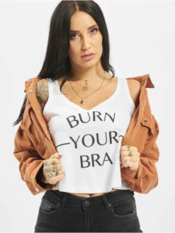 Mister Tee Damen Tank Tops Burn Your Bra In Weiß