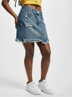 NA-KD Damen Rock Distressed Denim Mini In Blau