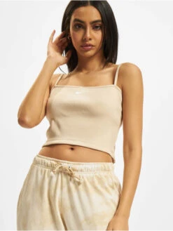 Nike Damen Tank Tops Essentials Rib Crop In Beige
