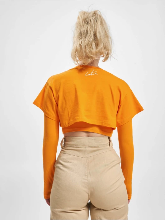 Damen Top Club Layered Gothic Print Crop In Orange 4 Damen Top Club Layered Gothic Print Crop In Orange – Bild 2