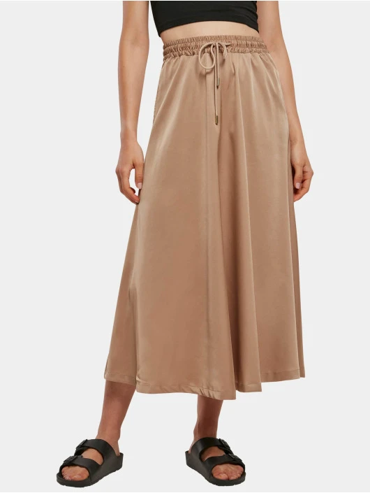 URBAN CLASSICS Damen Rock Ladies Satin Midi In Beige 3 URBAN CLASSICS Damen Rock Ladies Satin Midi In Beige