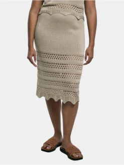 URBAN CLASSICS Damen Rock Ladies 3/4 Crochet Knit In Beige