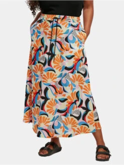 URBAN CLASSICS Damen Rock Ladies Aop Satin Midi In Bunt