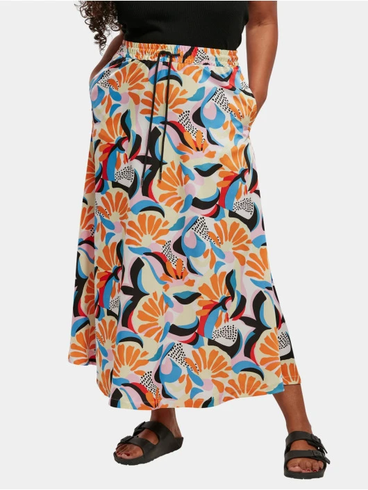 URBAN CLASSICS Damen Rock Ladies Aop Satin Midi In Bunt 3 URBAN CLASSICS Damen Rock Ladies Aop Satin Midi In Bunt