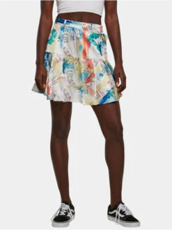 URBAN CLASSICS Damen Rock Ladies Aop Satin Mini In Bunt