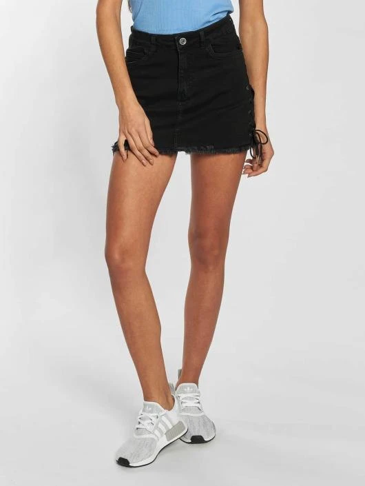 URBAN CLASSICS Damen Rock Lace Up Denim In Schwarz 3 URBAN CLASSICS Damen Rock Lace Up Denim In Schwarz