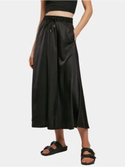 URBAN CLASSICS Damen Rock Ladies Satin Midi In Schwarz