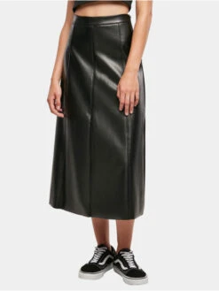 URBAN CLASSICS Damen Rock Ladies Synthetic Leather Midi In Schwarz