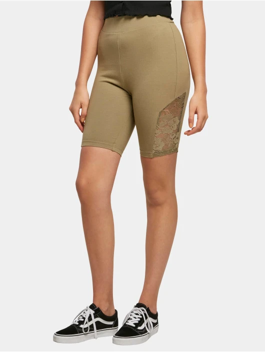 URBAN CLASSICS Damen Shorts Ladies High Waist Lace Inset In Khaki 3 URBAN CLASSICS Damen Shorts Ladies High Waist Lace Inset In Khaki