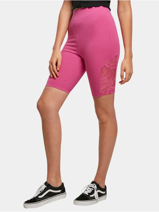 URBAN CLASSICS Damen Shorts High Waist Lace Inset Cycle In Pink 3 URBAN CLASSICS Damen Shorts High Waist Lace Inset Cycle In Pink