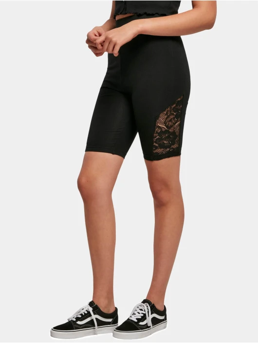 URBAN CLASSICS Damen Shorts Ladies High Waist Lace Inset Cycle In Schwarz 3 URBAN CLASSICS Damen Shorts Ladies High Waist Lace Inset Cycle In Schwarz