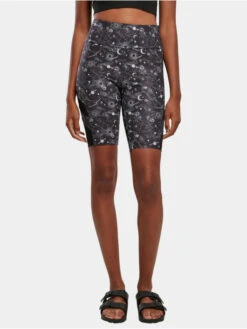 URBAN CLASSICS Damen Shorts Ladies High Waist Tech Mesh Aop Cycle In Schwarz