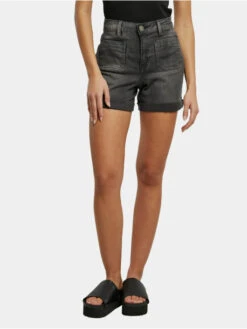 URBAN CLASSICS Damen Shorts Ladies Vintage Denim In Schwarz