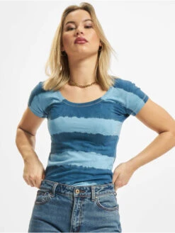 URBAN CLASSICS Damen T-Shirt Dip Dye Stripe In Blau