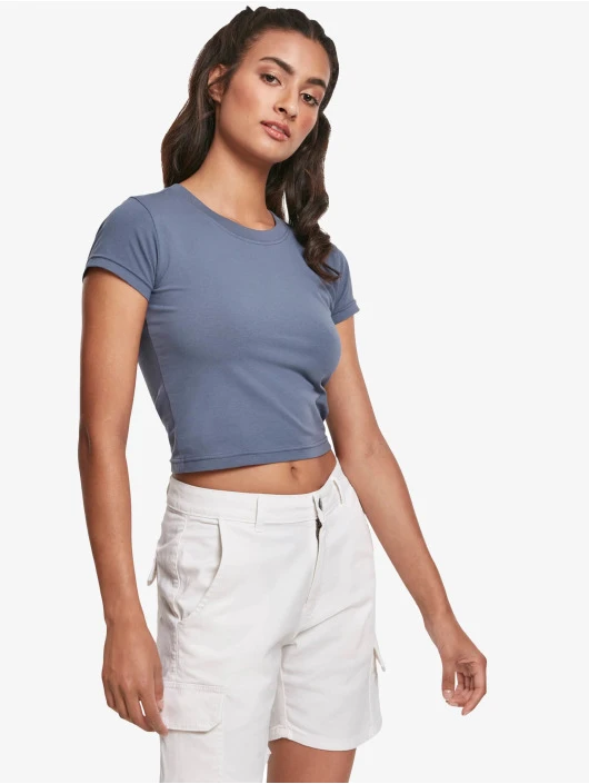 URBAN CLASSICS Damen T-Shirt Stretch Jersey Cropped In Blau 3 URBAN CLASSICS Damen T-Shirt Stretch Jersey Cropped In Blau