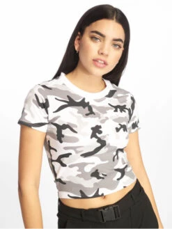 URBAN CLASSICS Damen T-Shirt Stretch Jersey Cropped In Camouflage