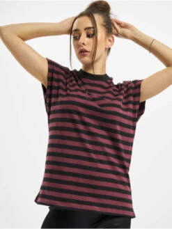 URBAN CLASSICS Damen T-Shirt Ladies Y/D Stripe Tee In Rot
