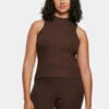 URBAN CLASSICS Damen Tank Tops Ladies Short Rib Knit Turtleneck In Braun -URBAN CLASSICS Verkäufe urban classics tank tops braun 916501