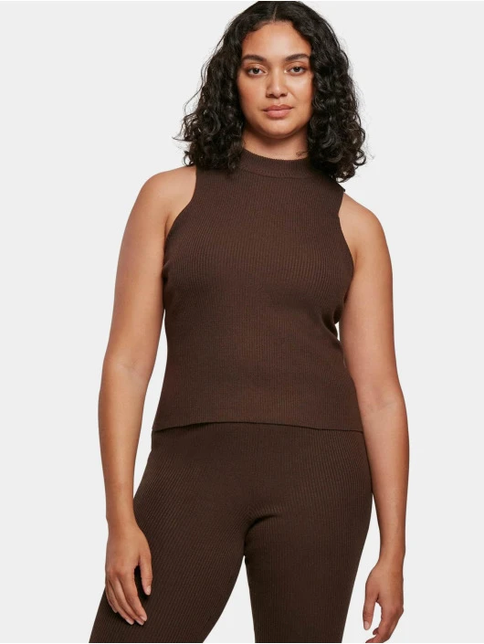URBAN CLASSICS Damen Tank Tops Ladies Short Rib Knit Turtleneck In Braun 3 URBAN CLASSICS Damen Tank Tops Ladies Short Rib Knit Turtleneck In Braun