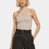 URBAN CLASSICS Damen Tank Tops Ladies Rib Knit Crossed Neckholder In Grau -URBAN CLASSICS Verkäufe urban classics tank tops grau 915953