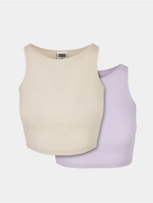 URBAN CLASSICS Damen Tank Tops Ladies Cropped Rib 2-Pack In Grün 3 URBAN CLASSICS Damen Tank Tops Ladies Cropped Rib 2-Pack In Grün