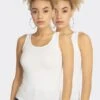URBAN CLASSICS Damen Tank Tops 2-Pack Basic Stretch In Weiß -URBAN CLASSICS Verkäufe urban classics tank tops weiss 474376