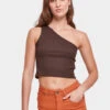 URBAN CLASSICS Damen Top Ladies Cropped Asymmetric In Braun