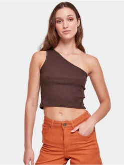 URBAN CLASSICS Damen Top Ladies Cropped Asymmetric In Braun