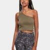 URBAN CLASSICS Damen Top Ladies Cropped Asymmetric In Khaki