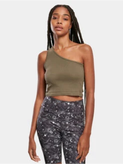 URBAN CLASSICS Damen Top Ladies Cropped Asymmetric In Khaki