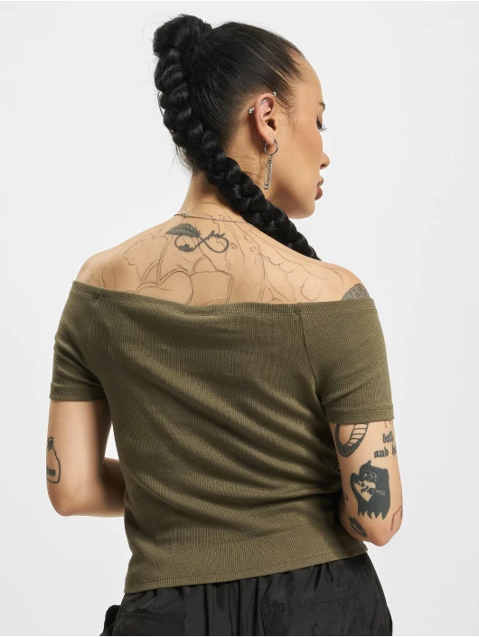 URBAN CLASSICS Damen Top Off Shoulder Rib In Olive 4 URBAN CLASSICS Damen Top Off Shoulder Rib In Olive – Bild 2