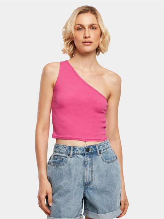 URBAN CLASSICS Damen Top Ladies Cropped Asymmetric In Pink 3 URBAN CLASSICS Damen Top Ladies Cropped Asymmetric In Pink