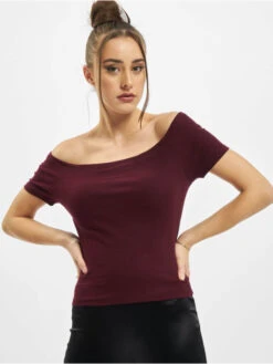 URBAN CLASSICS Damen Top Ladies Off Shoulder Rib In Rot