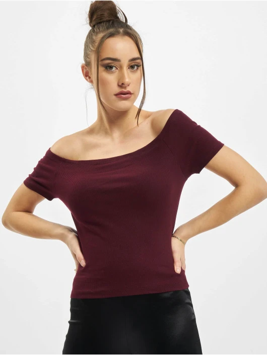 URBAN CLASSICS Damen Top Ladies Off Shoulder Rib In Rot 3 URBAN CLASSICS Damen Top Ladies Off Shoulder Rib In Rot