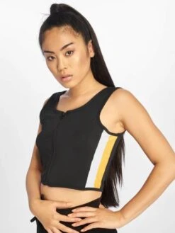URBAN CLASSICS Damen Top Side Stripe Crop Zip In Schwarz