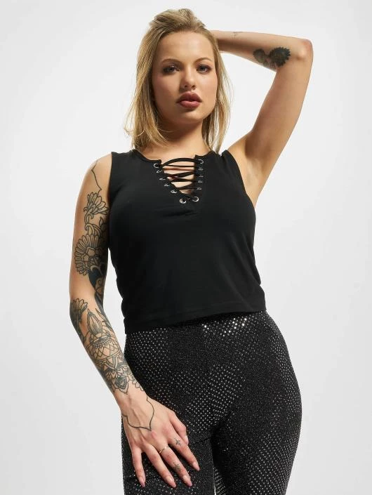 URBAN CLASSICS Damen Top Laced Up Cropped In Schwarz 3 URBAN CLASSICS Damen Top Laced Up Cropped In Schwarz