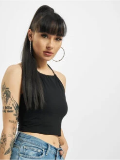 URBAN CLASSICS Damen Top Cropped Neckholder In Schwarz