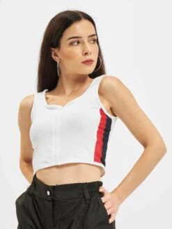 URBAN CLASSICS Damen Top Side Stripe Crop Zip In Weiß