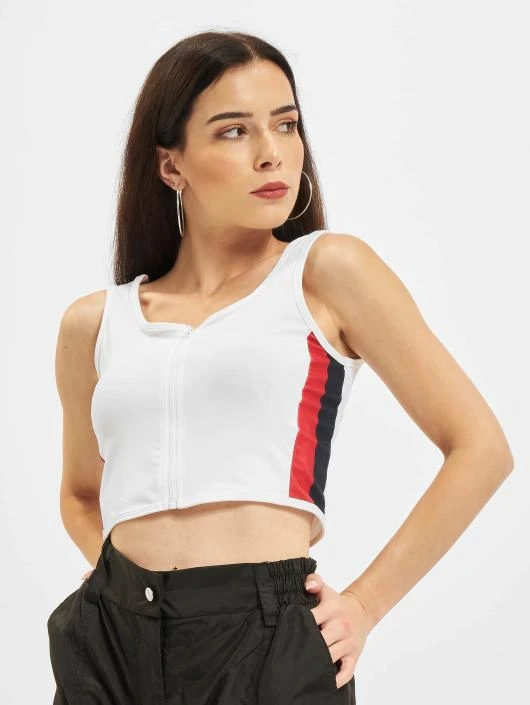 URBAN CLASSICS Damen Top Side Stripe Crop Zip In Weiß 3 URBAN CLASSICS Damen Top Side Stripe Crop Zip In Weiß